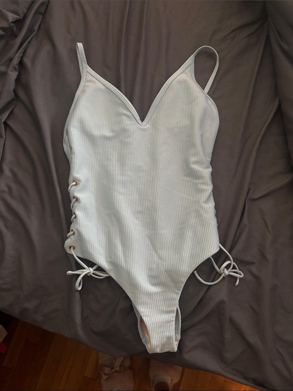 Light Blue Ribbed One-Piece Swimsuit
